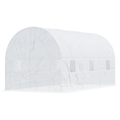 15' x 7' x 7' Walk-In Tunnel Greenhouse, Large Garden Hot House Kit with 6 Roll-up Windows & Roll Up Door, Steel Frame, White