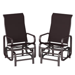 Gliding Lounger Chair Set of 2, Single Rockers with Lightweight Metal & Mesh Construction, Brown