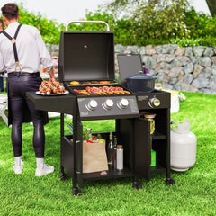 3 Burner Propane Gas Grill with Side Burner Barbecue Grill with Shelves, 9.5 KW Output, 310 Sq. in. Cooking Area