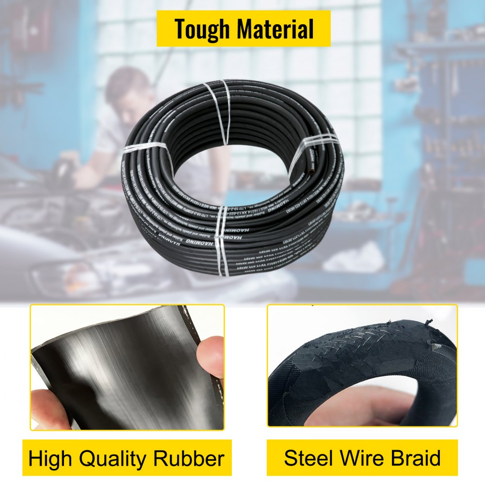 Bostome 3/8" hydraulic hose, 328ft long, with rubber steel wire braid for high-pressure use.