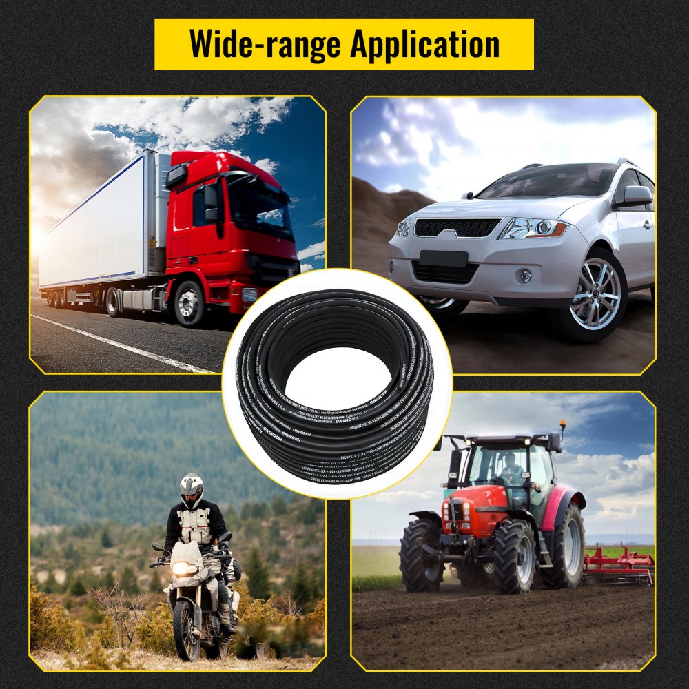 Bostome 3/8" hydraulic hose in black, 328ft long, with steel wire braid for high pressure.