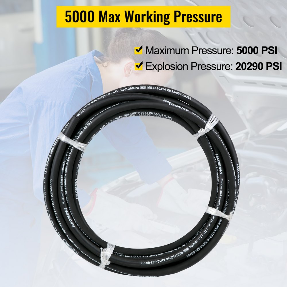Hydraulic Hose 50 Feet Rubber Hydraulic Hoses with 2 High-Tensile Steel Wire Braid, Inner Diameter 1/2 Inch, 5000 PSI Max, Bulk Hydraulic Hose -40 °F to 250 °F, Hydraulic Oil Flexible Hose
