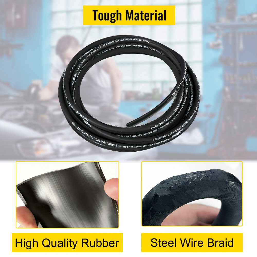 Hydraulic Hose 50 Feet Rubber Hydraulic Hoses with 2 High-Tensile Steel Wire Braid, Inner Diameter 1/2 Inch, 5000 PSI Max, Bulk Hydraulic Hose -40 °F to 250 °F, Hydraulic Oil Flexible Hose