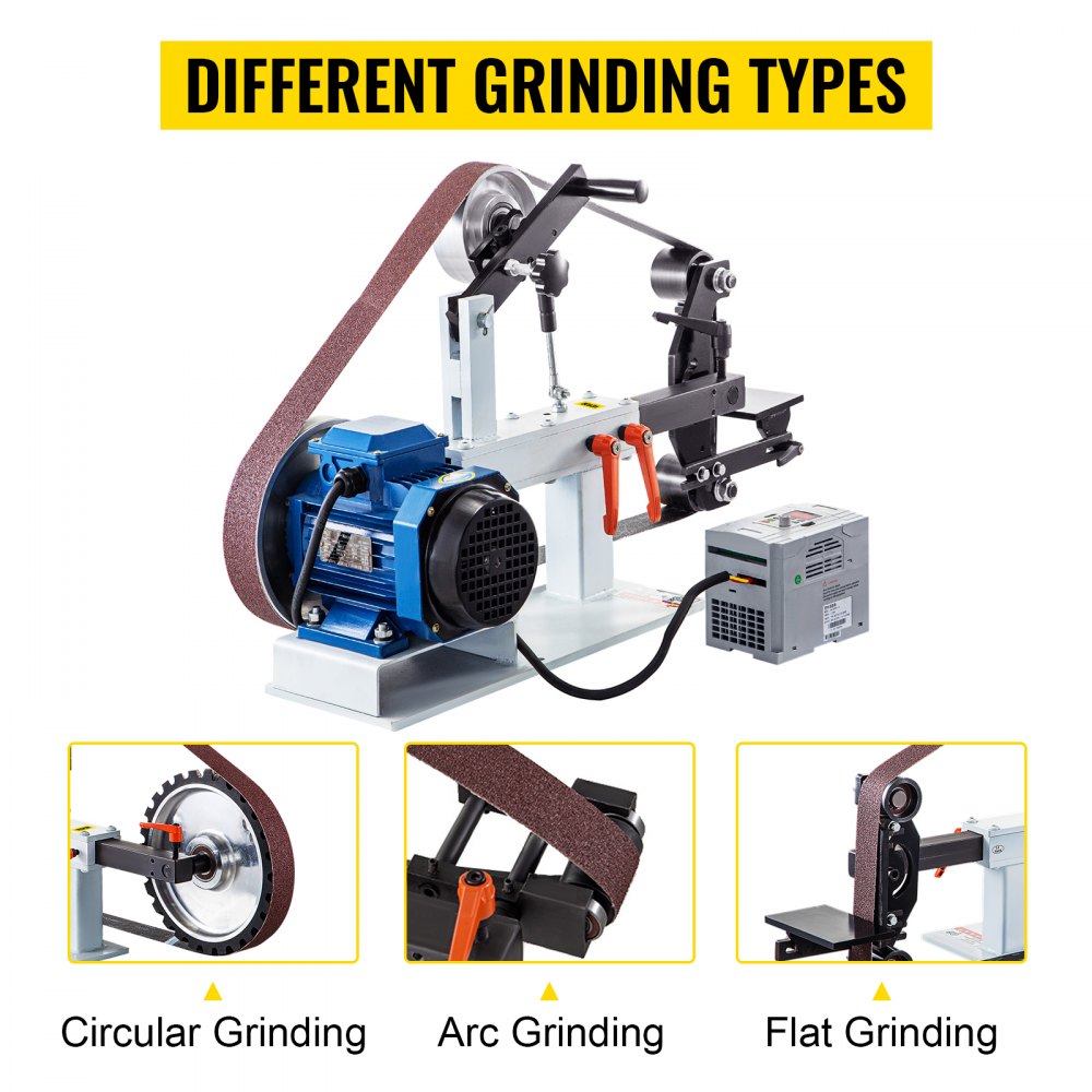 1500W 2HP Belt Sander Grinder, 2" x 82" Variable Speed Belt Grinder for Metalworking, 3 in 1 Belt Sander Polisher with 3 Grinding Moulds & Flat Platen Tool Rest for Knife Making