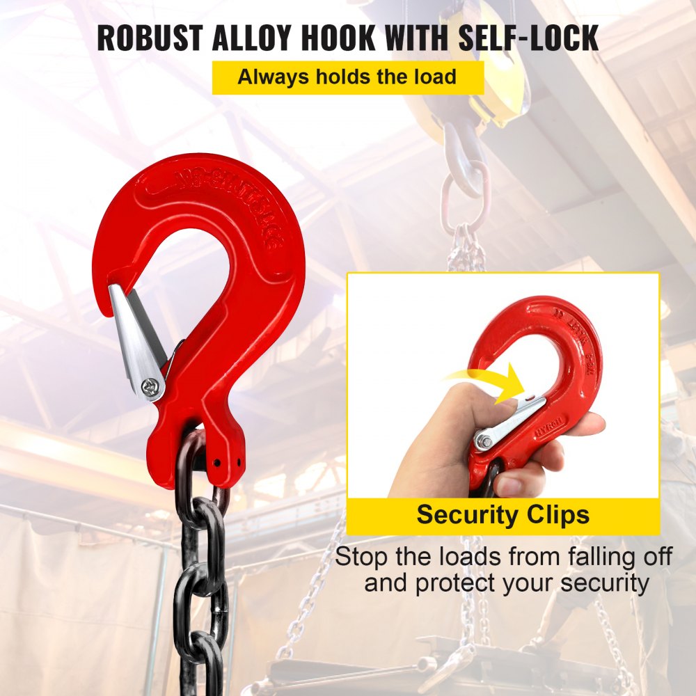 5Ft Chain Sling 5/16 Inch X 5 Ft Engine Lift Chain G80 Alloy Steel Engine Chain Hoist Lifts 3 Ton with 4 Leg Grab Hooks