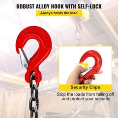 5Ft Chain Sling 5/16 Inch X 5 Ft Engine Lift Chain G80 Alloy Steel Engine Chain Hoist Lifts 3 Ton with 4 Leg Grab Hooks