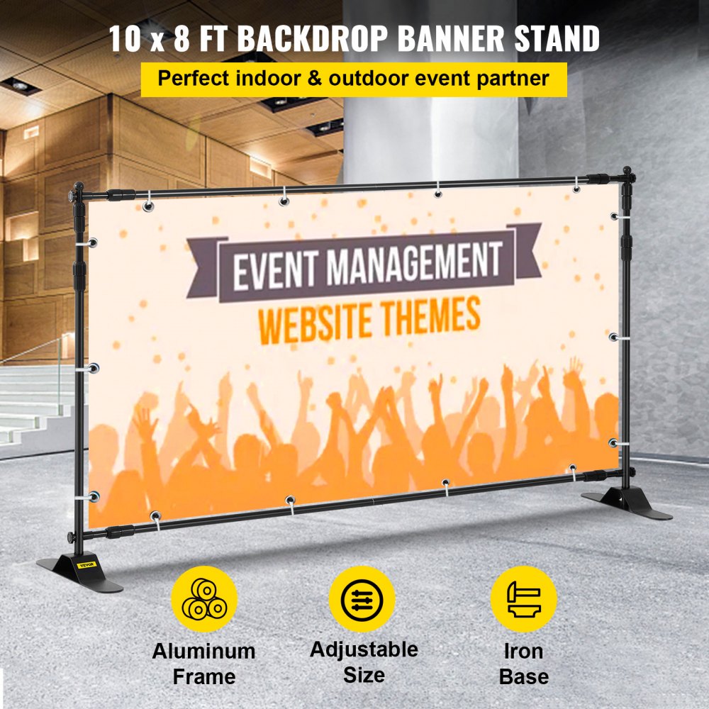 10 x 8 Ft Backdrop Banner Stand Adjustable Height and Width Newest Step and Repeat for Trade Show Wall Exhibitor Photo Booth Background