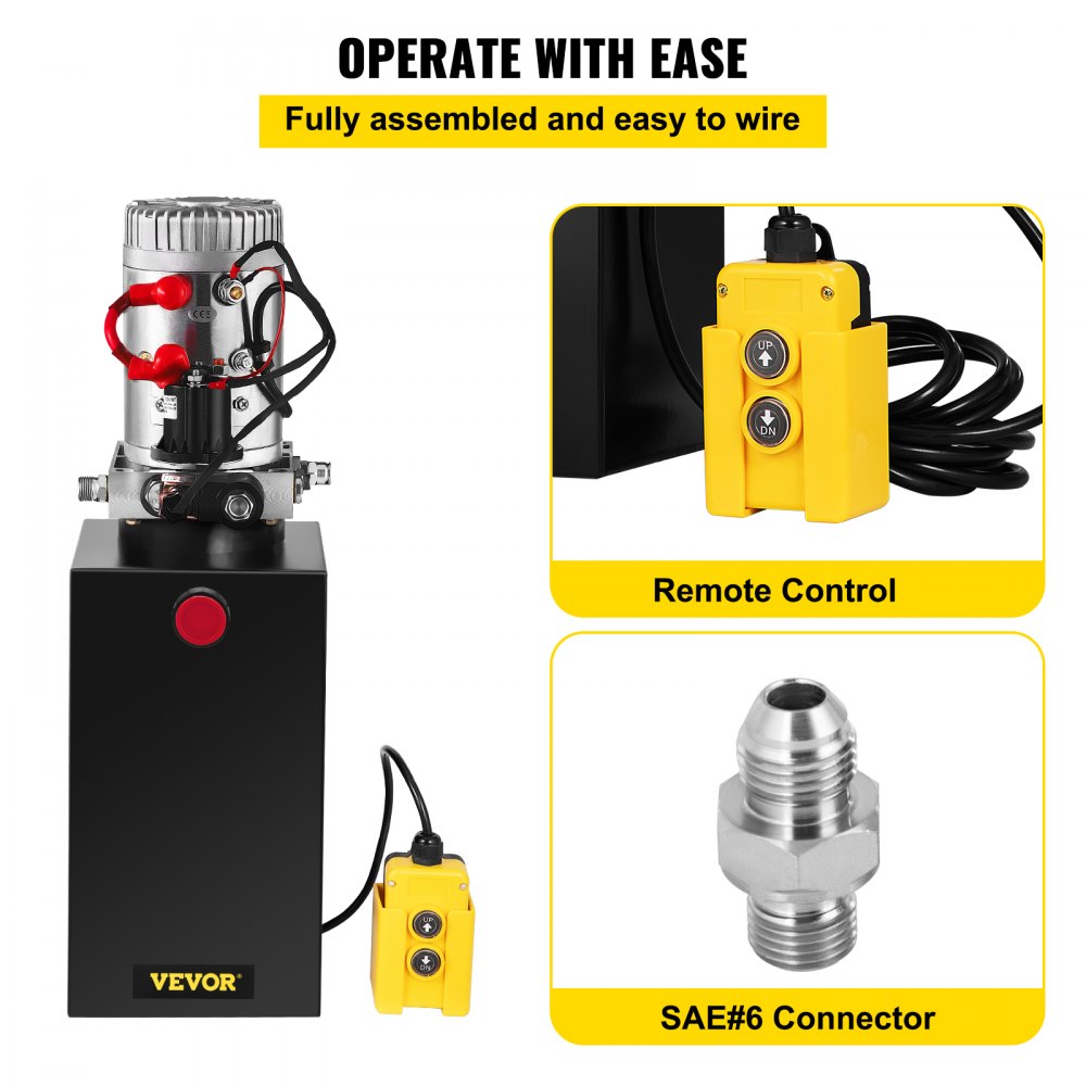 Bostome 12V DC hydraulic pump with 10-quart reservoir and remote control for efficient lifting.