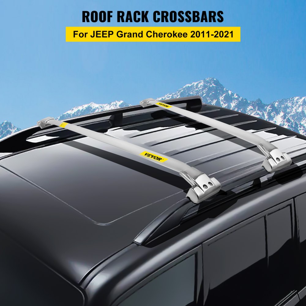 Roof Rack Rail Compatible with Jeep Grand Cherokee 2011-2021 Cross Bar Silver Set Carrier Baggage Top Luggage Pair Durable Storage Cross Bar Roof Rails Stainless Steel