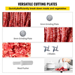 Commercial Meat Grinder,550LB/h 1100W Electric Meat Grinder, 220 RPM Heavy Duty Stainless Steel Industrial Meat Mincer w/2 Blades, Grinding Plates & Stuffing Tubes