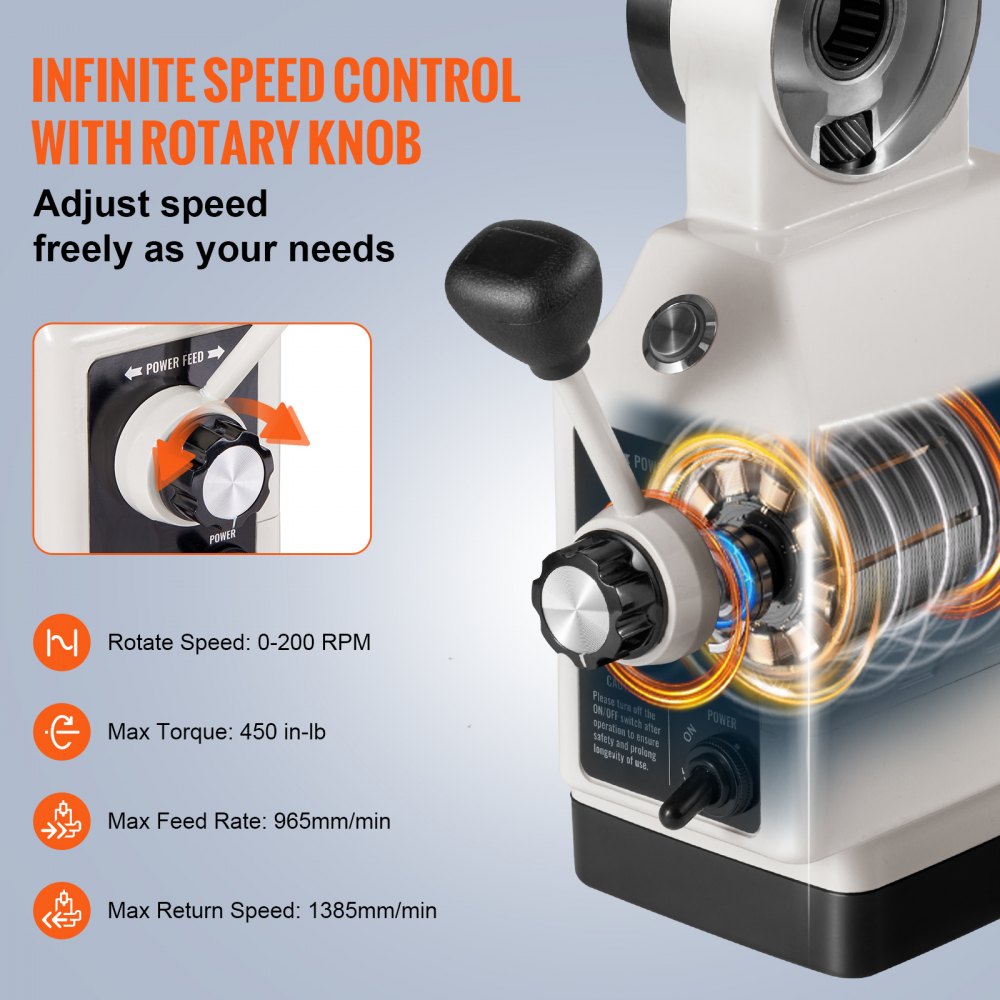 Bostome Z-Axis Power Feed with 450 in-lb torque and adjustable speed for milling machines.