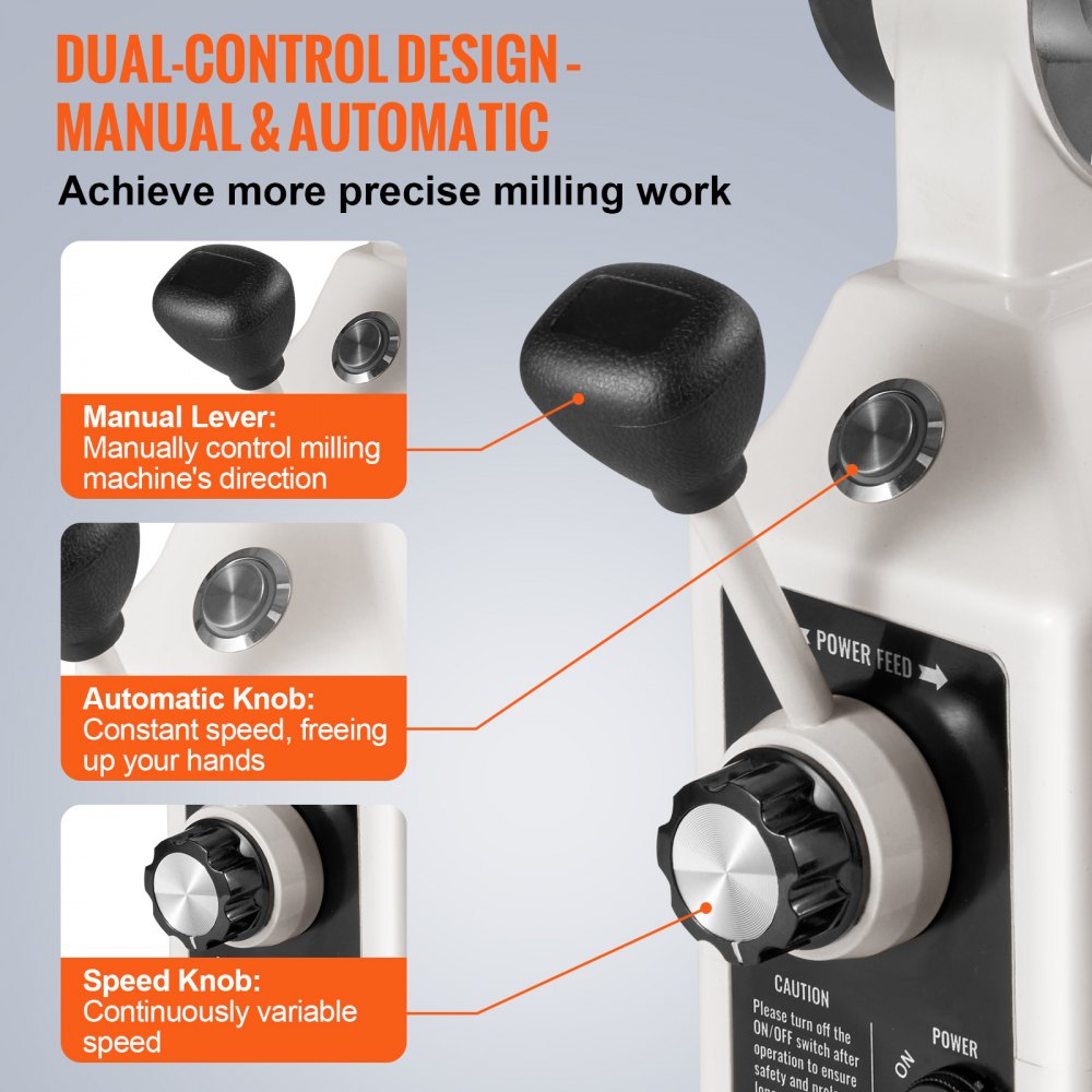 Bostome Z-Axis Power Feed with 450 in-lb torque and variable speed for milling machines.