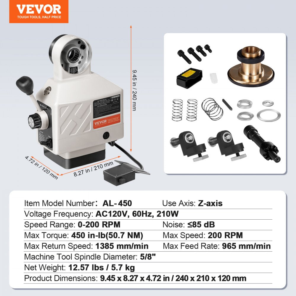 Bostome Z-Axis Power Feed with a continuous knob for adjustable speed and 450 in-lb torque.