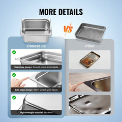 6 Pack Hotel Pans, 1/2 Size Anti-Jam Steam Pan, 0.8mm Thick Stainless Steel Restaurant Steam Table Pan, 6-Inch Deep Commercial Table Pan, Catering Storage Food Pan, for Industrial & Scientific