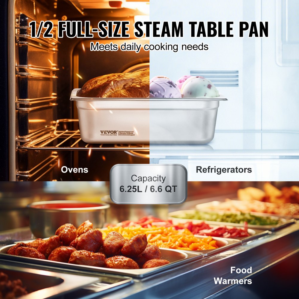 8 Pack Hotel Pans, 1/2 Size Anti-Jam Steam Pan with Lid, 0.8mm Thick Stainless Steel Steam Table Pan, 4-Inch Deep Commercial Table Pan, Catering Storage Food Pan, for Industrial & Scientific