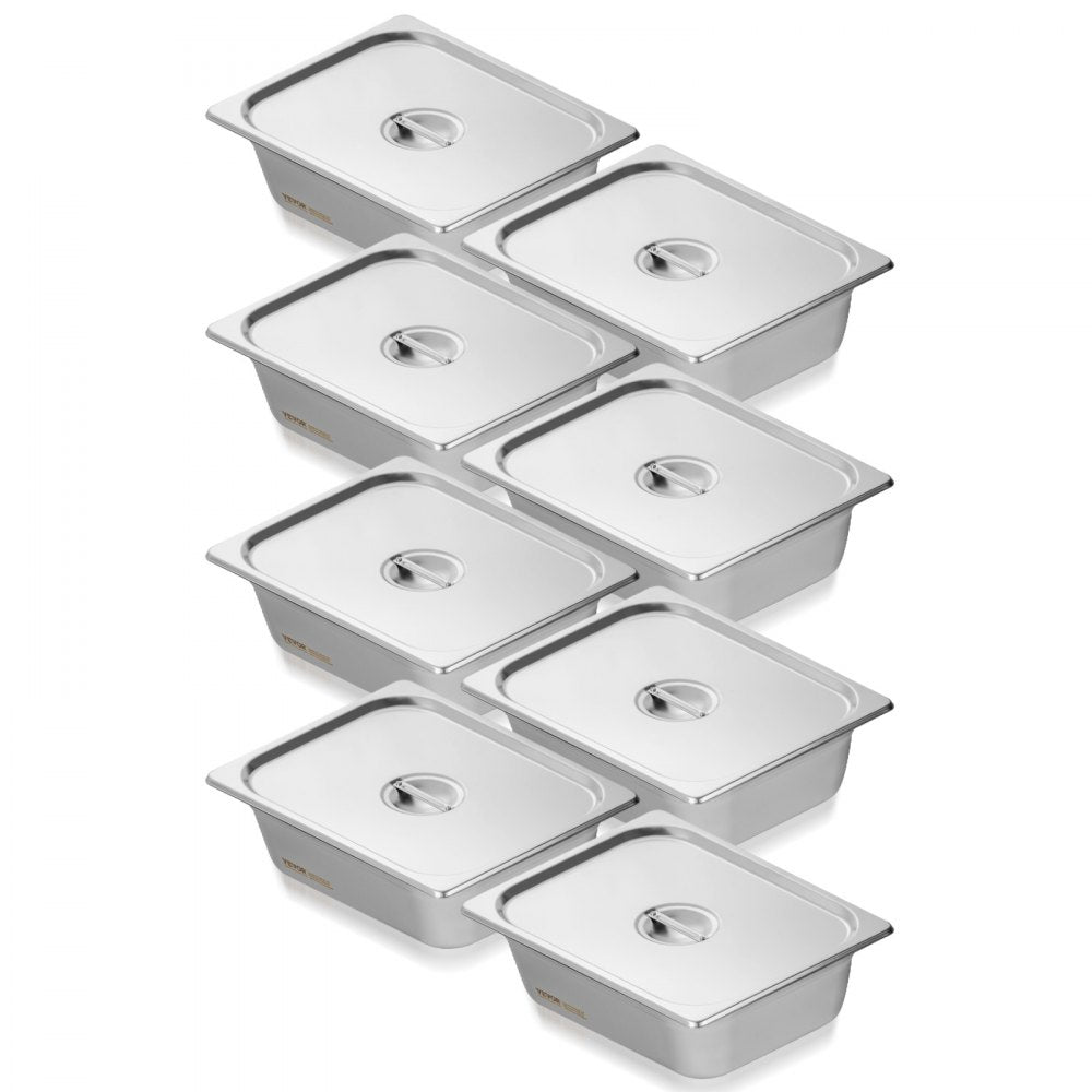 8 Pack Hotel Pans, 1/2 Size Anti-Jam Steam Pan with Lid, 0.8mm Thick Stainless Steel Steam Table Pan, 4-Inch Deep Commercial Table Pan, Catering Storage Food Pan, for Industrial & Scientific