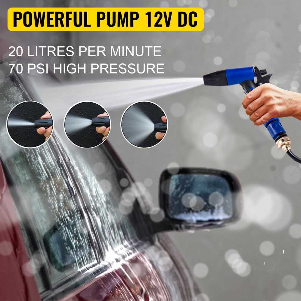 RV Water Pump 5.3 GPM 5.5 Gallons Per Minute 12V Water Pump Automatic 70 PSI Diaphragm Pump with 25 Foot Coiled Hose Washdown Pumps for Boats Caravan Rv Marine Yacht