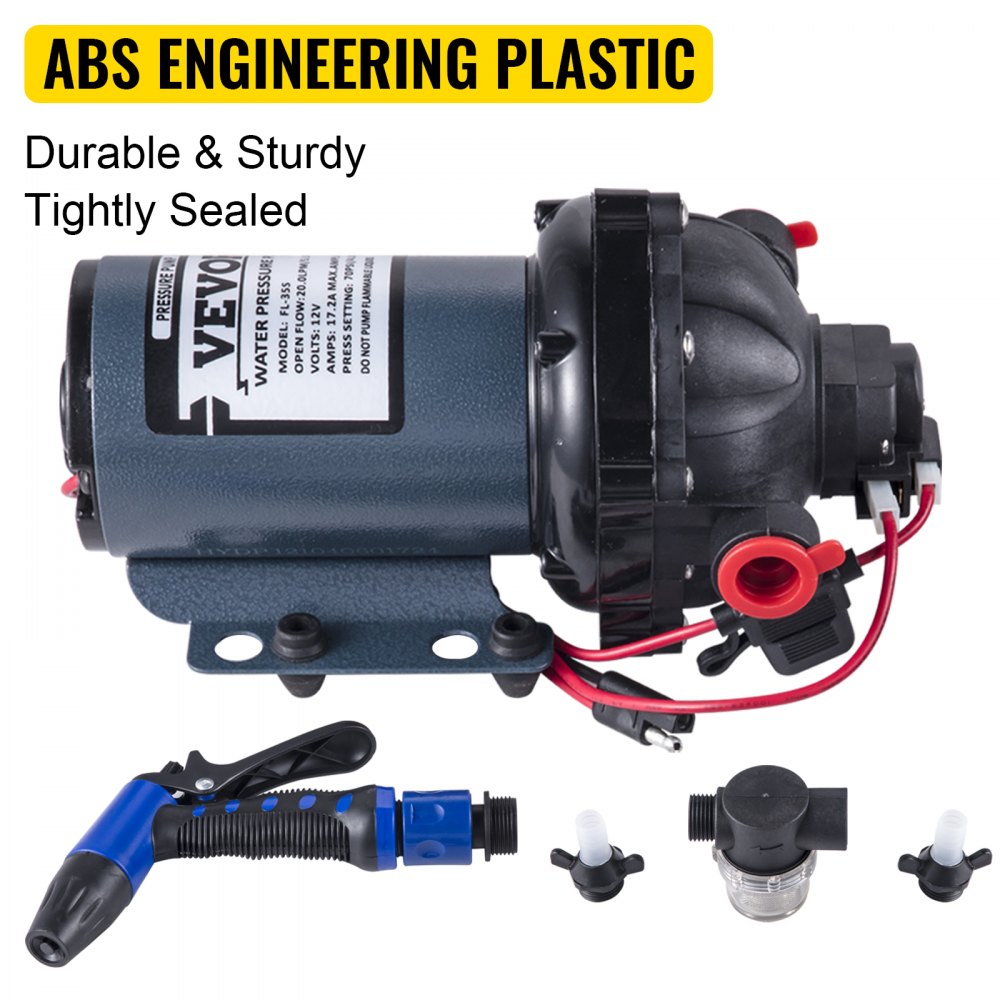 RV Water Pump 5.3 GPM 5.5 Gallons Per Minute 12V Water Pump Automatic 70 PSI Diaphragm Pump with 25 Foot Coiled Hose Washdown Pumps for Boats Caravan Rv Marine Yacht