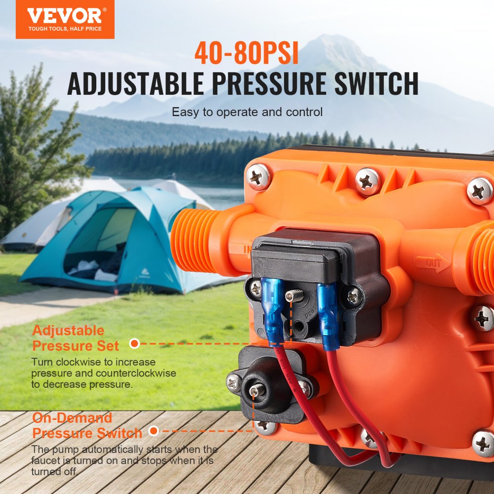 12V Diaphragm Pump 3GPM 11.36 L/min 4-Chamber Water Pump Pressure Switch