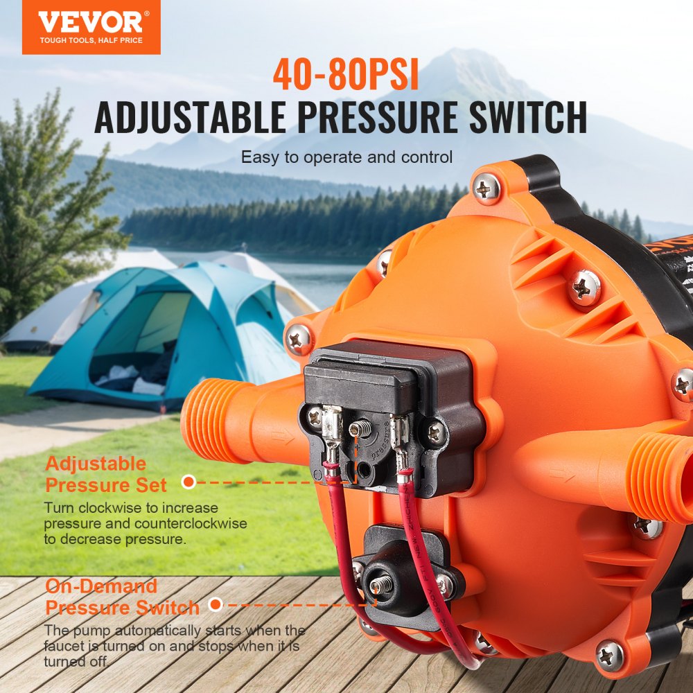 12V Diaphragm Pump 5GPM 18.93 L/min 5-Chamber Water Pump Pressure Switch