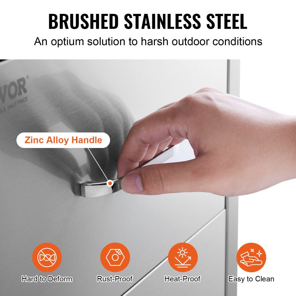 Outdoor Kitchen Drawers 14W x 14.3H x 23D Inch, Flush Mount Double BBQ Drawers Stainless Steel with Handle, BBQ Island Drawers for Outdoor Kitchens or Grill Station