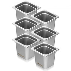 6 Pack Hotel Pans, 1/6  Size Anti-Jam Steam Pan, 0.8mm Thick Stainless Steel Restaurant Steam Table Pan, 6-Inch Deep Commercial Table Pan, Catering Storage Food Pan, for Industrial & Scientific