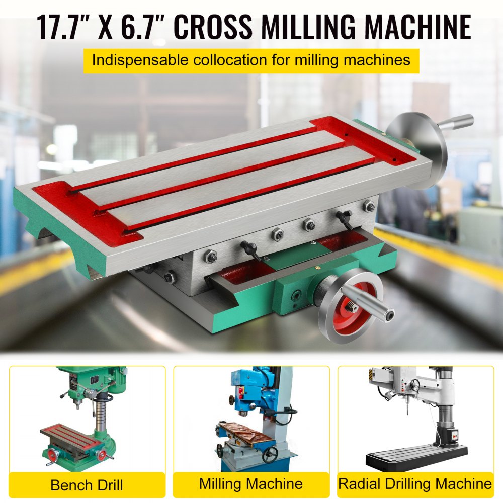 Bostome 17.7" x 6.7" compound milling table with heavy-duty cast iron and 2-axis movement.