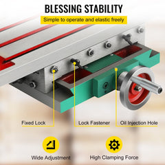 Bostome 17.7" x 6.7" compound milling working table with heavy-duty cast iron and 2-axis movement.
