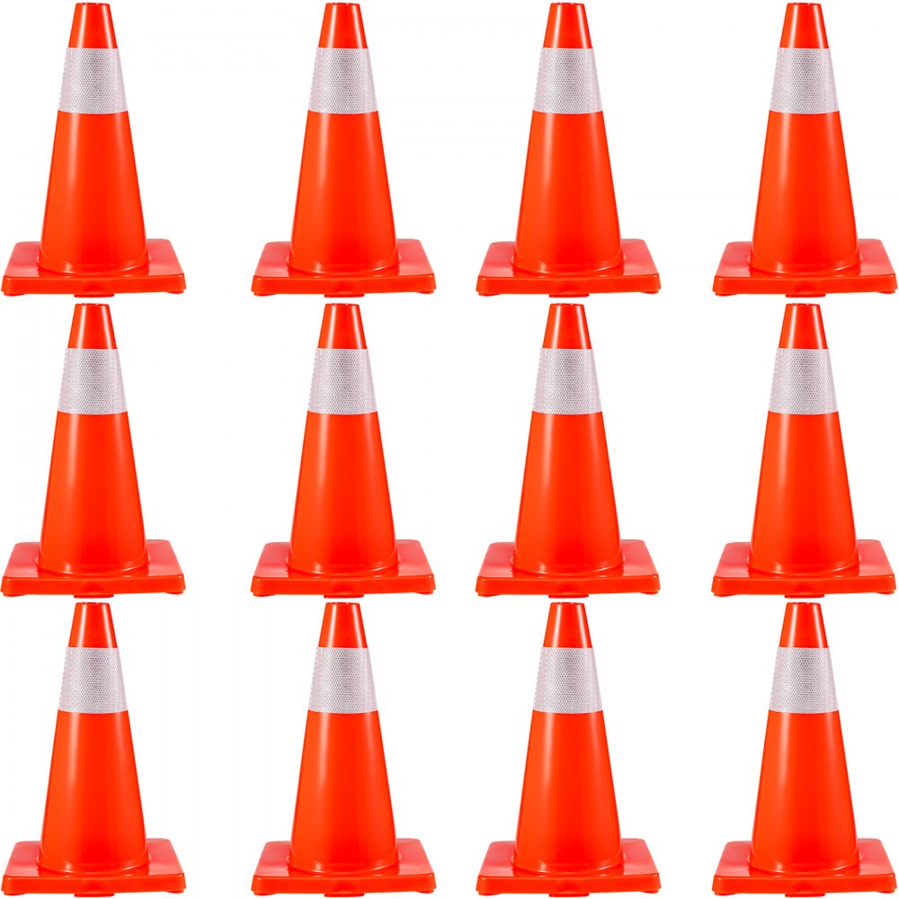 12Pack 18" Traffic Cones, Safety Road Parking Cones PVC Base, Orange Traffic Cone with Reflective Collars, Hazard Construction Cones for Home Traffic Parking
