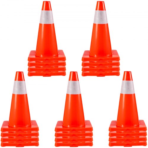 Set of 20 orange PVC traffic cones, each 18 inches tall, with reflective collars for visibility.