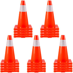 A pack of 20 orange PVC traffic cones with reflective collars, each 18 inches tall.