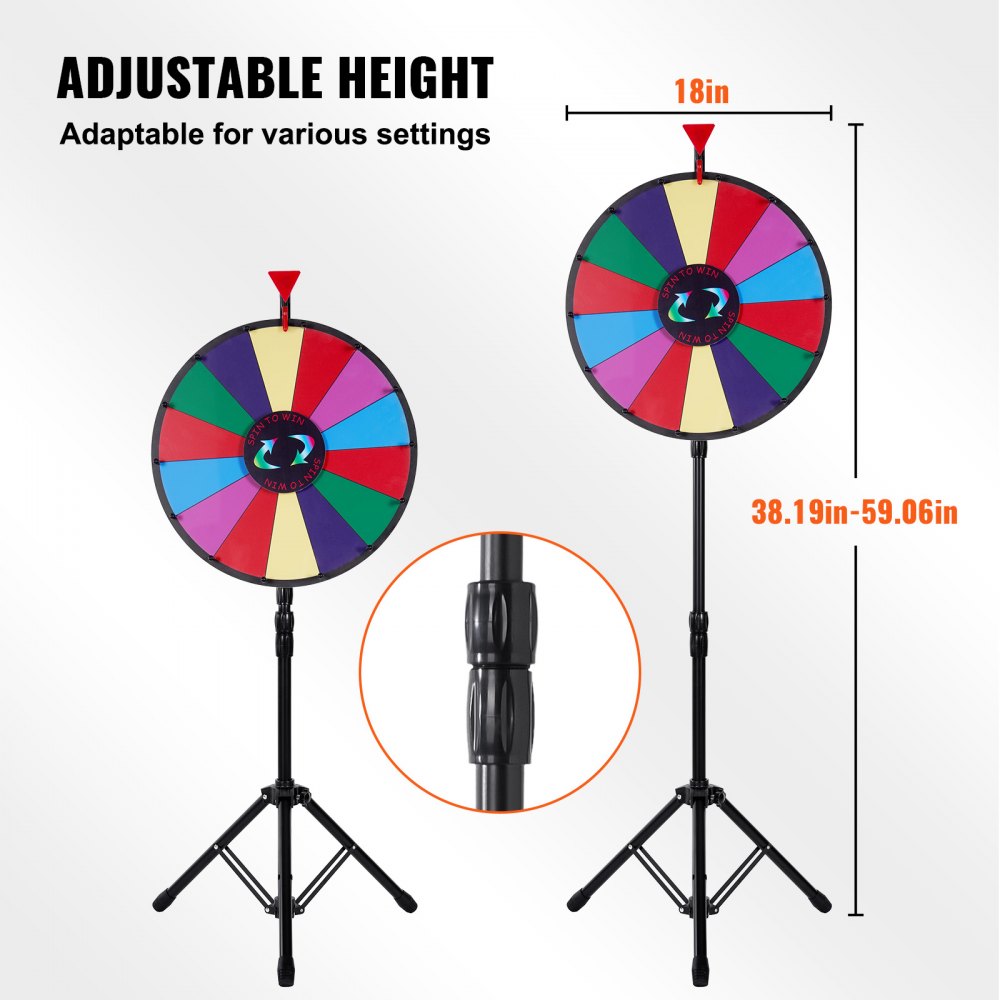 18 inch Spinning Prize Wheel, 14 Slots Spinning Wheel with Height Adjustable Stand, Roulette Wheel with a Dry Erase, and a Storage Bag, Win Fortune Spin Games in Party Pub Trade Show Carnival