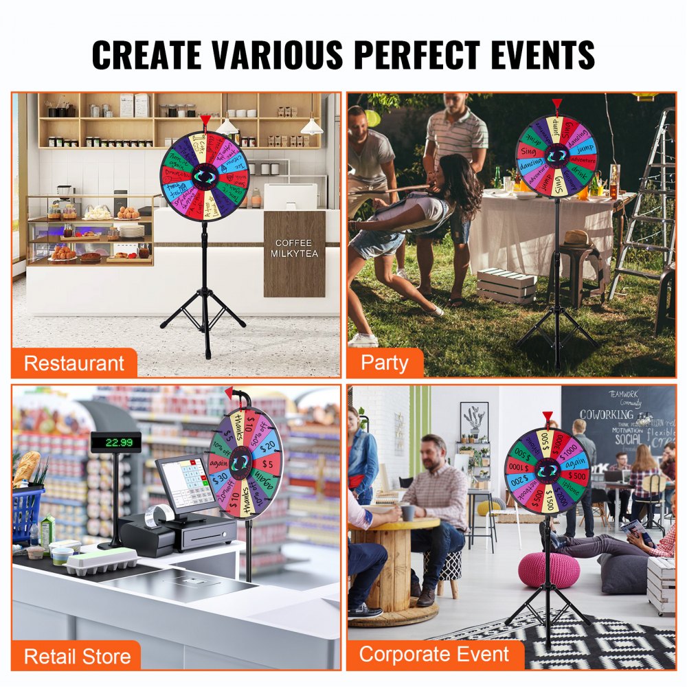 18 inch Spinning Prize Wheel, 14 Slots Spinning Wheel with Height Adjustable Stand, Roulette Wheel with a Dry Erase, and a Storage Bag, Win Fortune Spin Games in Party Pub Trade Show Carnival