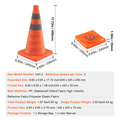 Safety Cones, 2 Pack 18 inch Collapsible Traffic Cones, Construction Cones with Reflective Collars, Wide Base and A Storage Bag, for Traffic Control, Driving Training, Parking Lots