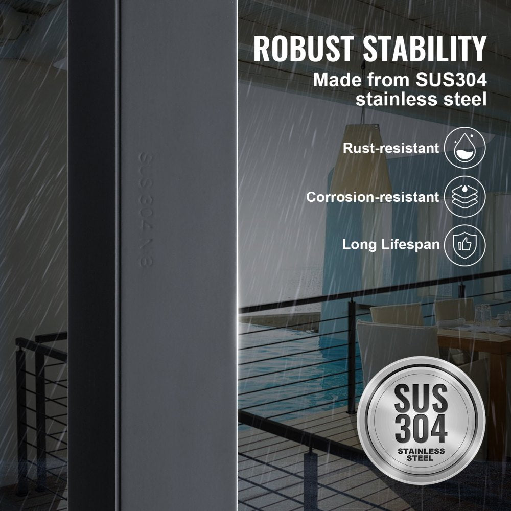 Bostome 36" black SUS304 stainless steel cable railing post with a holeless design.