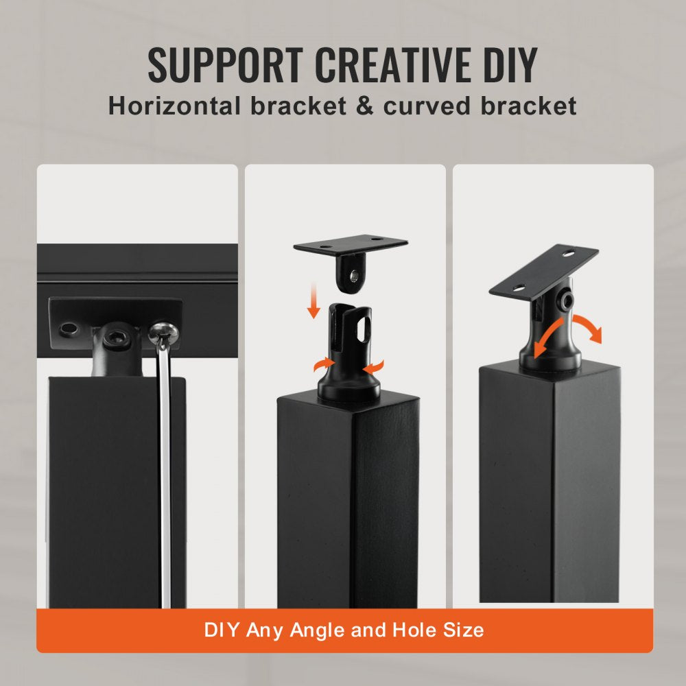 Black 36" SUS304 stainless steel cable railing post with a holeless design and brackets.