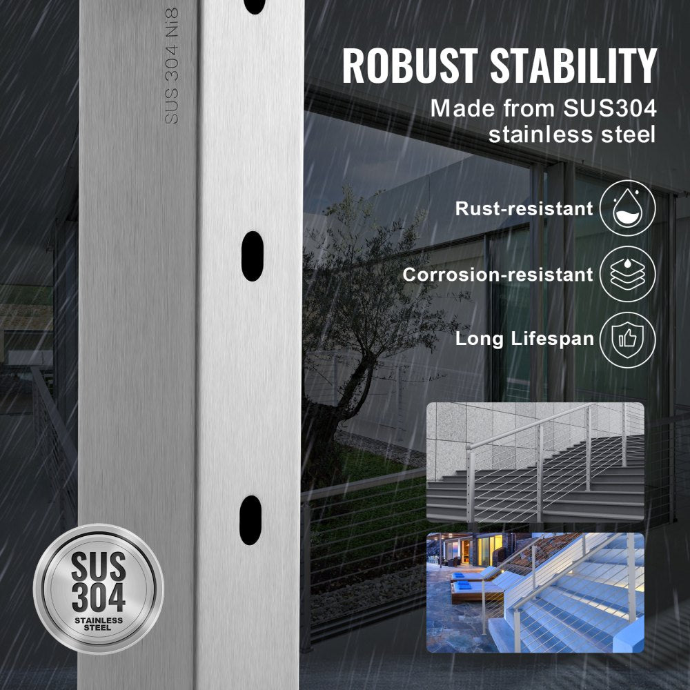 Bostome 36-inch stainless steel cable railing post with 10 pre-drilled holes for easy installation.