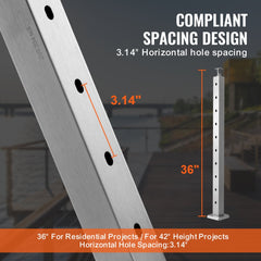 36-inch stainless steel cable railing post with 10 pre-drilled holes for easy installation.