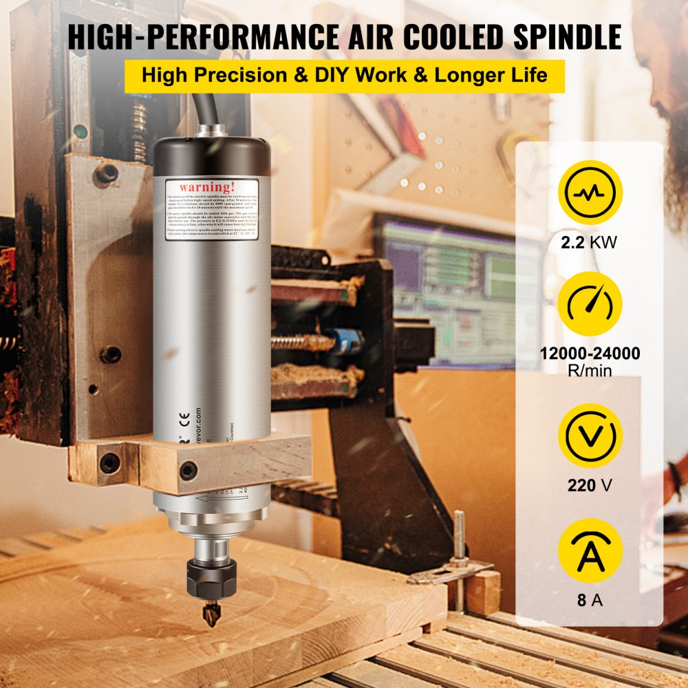 Bostome 2.2KW air cooled spindle motor ER20 with a stainless steel body and high-speed performance.
