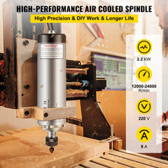 Bostome 2.2KW air cooled spindle motor ER20 with a stainless steel body and high-speed performance.