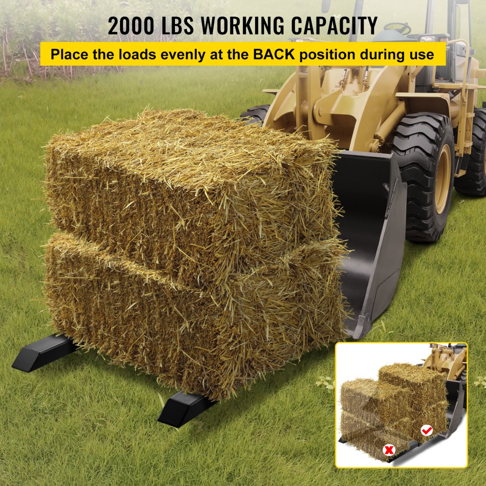 Pallet Forks 2000 Lbs Clamp On Tractor Bucket Forks 46.9" Total Length, Heavy Duty Front Loader Forks, Fork Attachment for Skid Steer, Loader Bucket