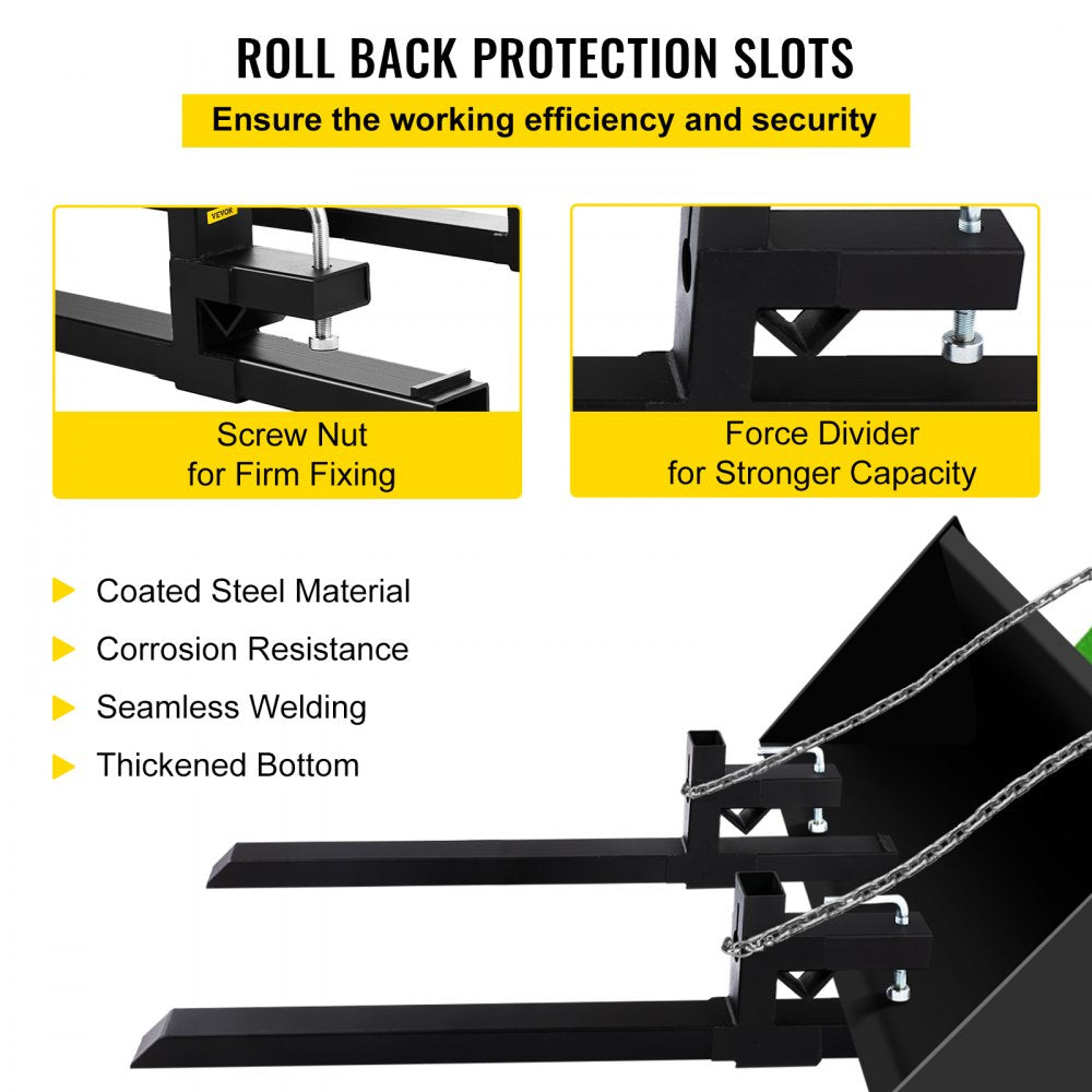 Pallet Forks 2000 Lbs Clamp On Tractor Bucket Forks 46.9" Total Length, Heavy Duty Front Loader Forks, Fork Attachment for Skid Steer, Loader Bucket