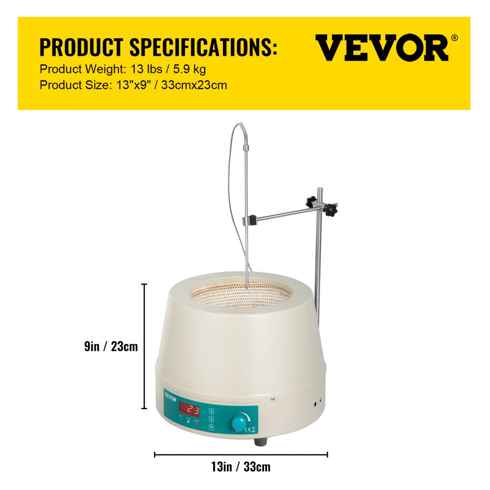 Heating Mantle 2000ml Electric Magnetic Stirring Heating Mantle 600W Digital Magnetic Stirrer Mantle, Max Temp 450 ° C Digital Magnetic Heating Mantle Kit 2000ml