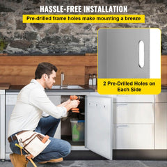 BBQ Access Door 24W x 24H Inch, Grill Door Double Door Brushed Stainless Steel, Outdoor Kitchen Doors for BBQ Island Grilling Station