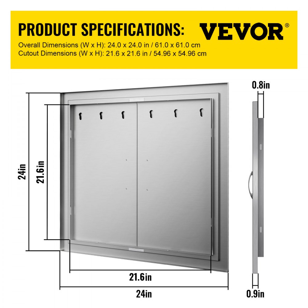 BBQ Access Door 24W x 24H Inch, Grill Door Double Door Brushed Stainless Steel, Outdoor Kitchen Doors for BBQ Island Grilling Station