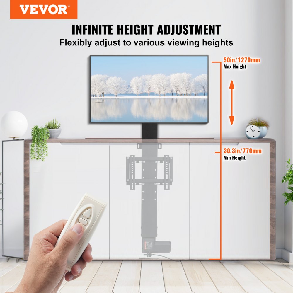 Motorized TV Lift Stroke Length 20 Inches Motorized TV Mount Fit for 28-32 Inch TV Lift with Remote Control Height Adjustable 30.4-50 Inch,Load Capacity 132 Lbs