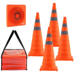 Safety Cones, 4 Pack 28 inch Collapsible Traffic Cones, Construction Cones with Reflective Collars, Wide Base and A Storage Bag, for Traffic Control, Driving Training, Parking Lots