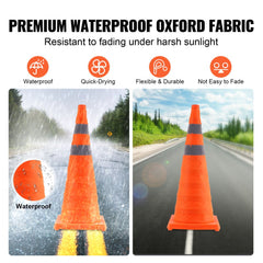Safety Cones, 4 Pack 28 inch Collapsible Traffic Cones, Construction Cones with Reflective Collars, Wide Base and A Storage Bag, for Traffic Control, Driving Training, Parking Lots