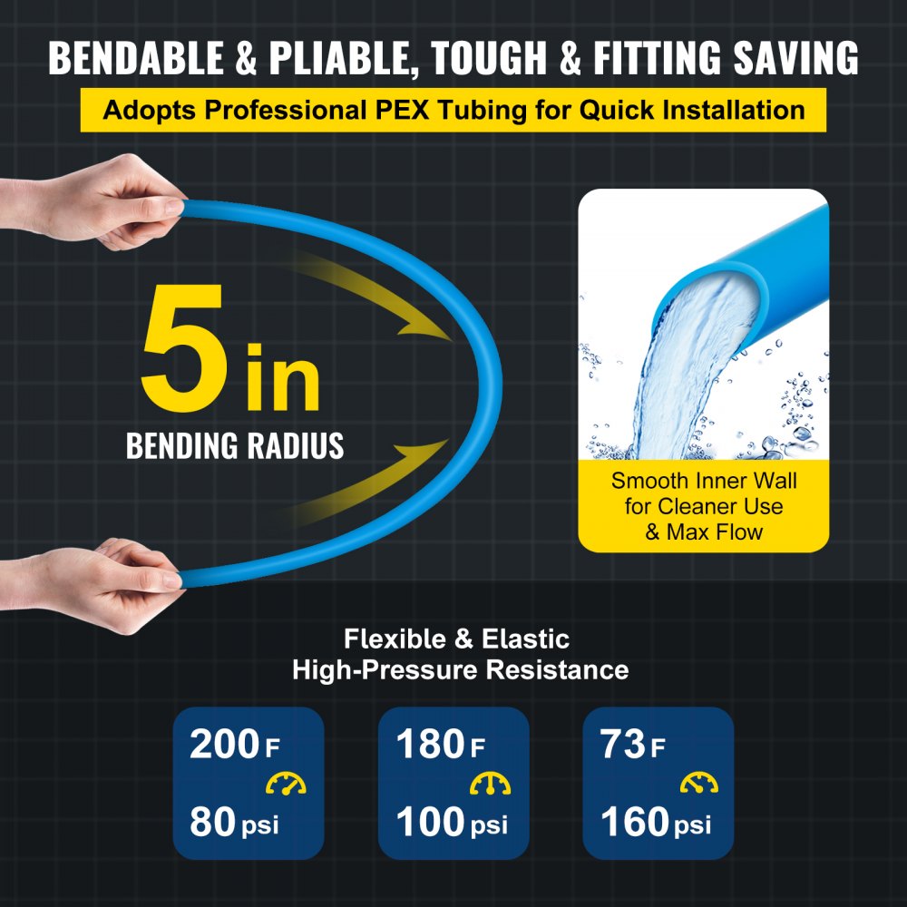 Bostome 1/2" x 100ft PEX tubing in a coil, showcasing its cross-linked polyethylene construction.