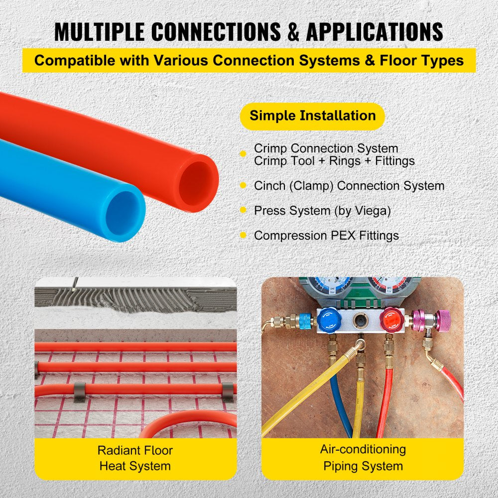 Red and blue 1/2" PEX-B oxygen barrier tubing coils, each 300 feet long, for radiant heat systems.